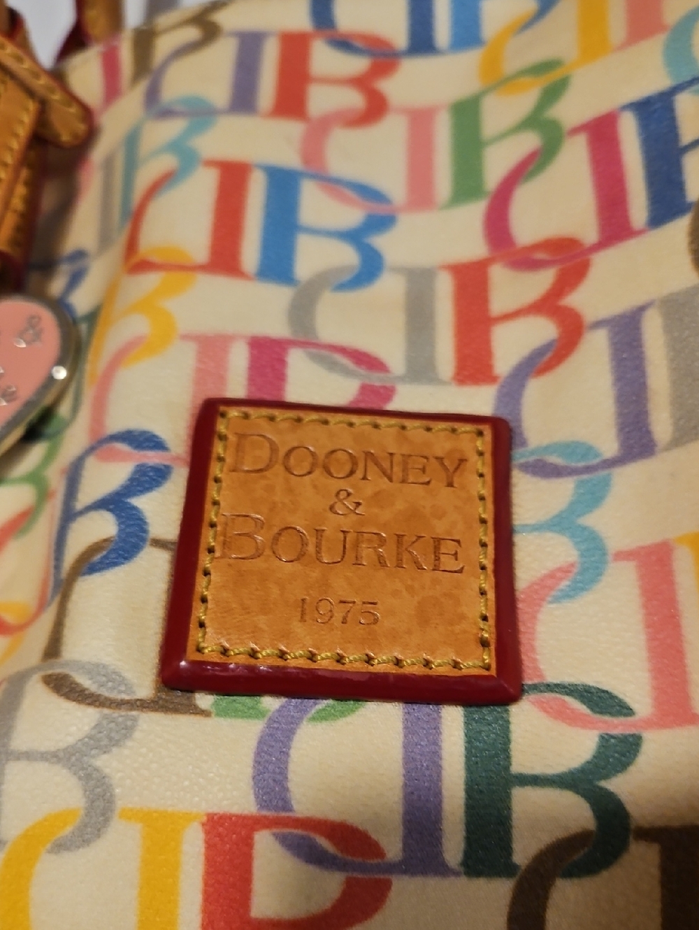 Dooney & Bourke Multicolor Signature Logo Tote with Tan Leather Trim - Picture 2 of 5